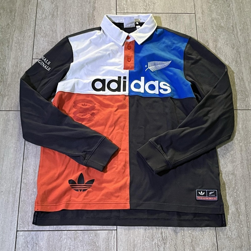 New Zealand All Blacks Shirt Mens Medium Multi Color Rugby Polo Adidas Originals